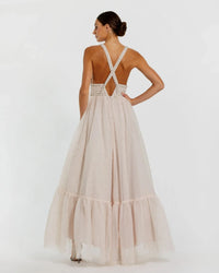 Mac Duggal #27539 Polka Dot Bustier A Line Midi Dress Porcelain Ivory