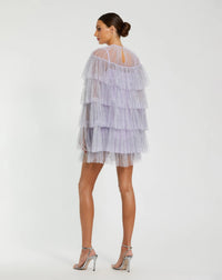 Purple Embellished High Neck Ruffle Mini Dress - Back