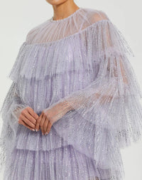 Purple Embellished High Neck Ruffle Mini Dress - Close Up