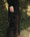 Long Sleeve Sheer Floral Embroidered Velvet Gown - Black