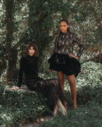 Mac Duggal Black Mock Neck Long Sleeve Lace And Velvet Mini Dress #21175