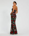 Strapless Floral Embroidered Rose Gown - Black