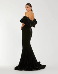 Black Off The Shoulder Velvet Bustier Mermaid Gown - Back