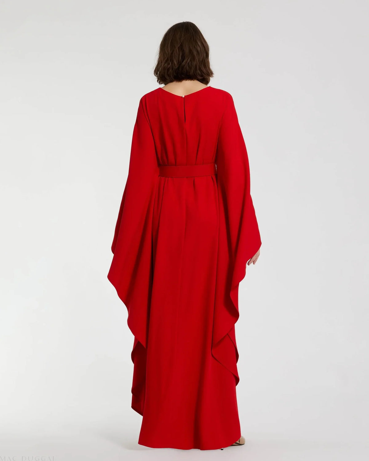 Mac Duggal Red Crepe Boat Neck Kaftan Maxi Dress With Belt #20960 Cherry Red