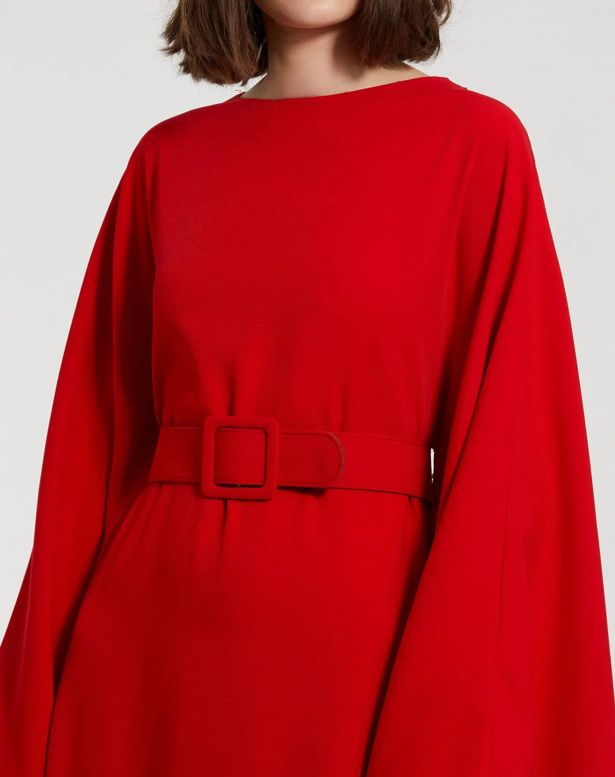 Mac Duggal Red Crepe Boat Neck Kaftan Maxi Dress With Belt #20960 Cherry Red