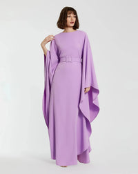 Mac Duggal Purple Crepe Boat Neck Kaftan Maxi Dress With Belt #20960 Orchid