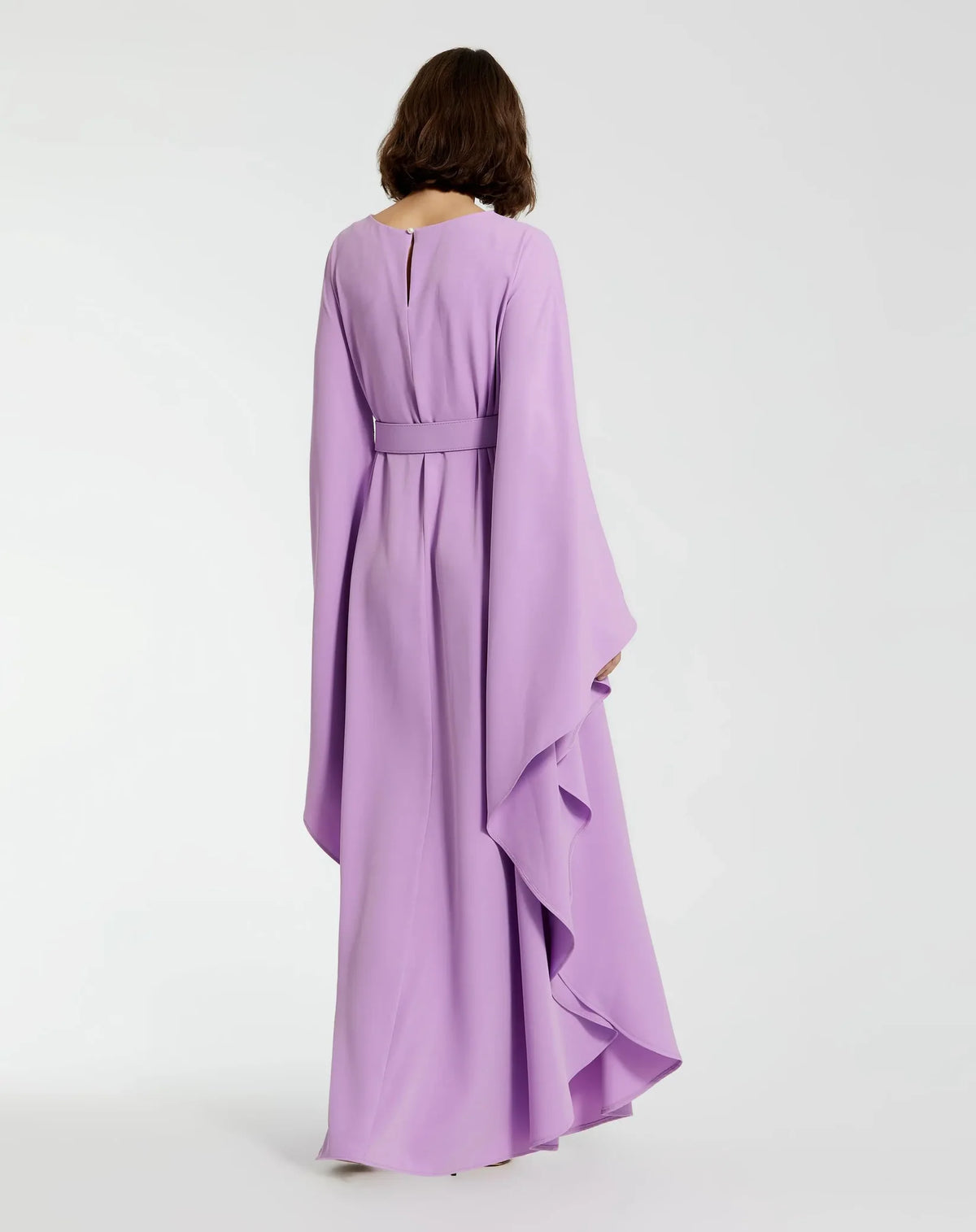 Mac Duggal Purple Crepe Boat Neck Kaftan Maxi Dress With Belt #20960 Orchid