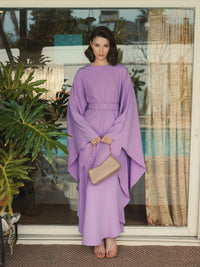 Crepe Boat Neck Kaftan Maxi Dress With Belt - Red