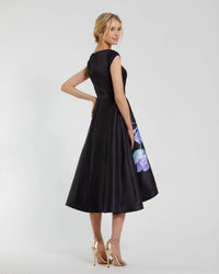 Mac Duggal #20995 black multi floral print midi dress back
