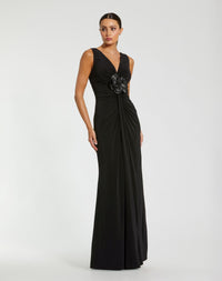 Mac Duggal #21005 Jersey Gown With 3D Flower Black
