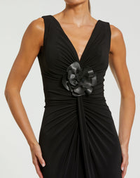 Black Sleeveless Jersey Gown With 3D Flower detail