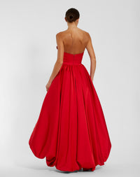 Red Strapless Bubble Hem High Low Ball Gown - Back