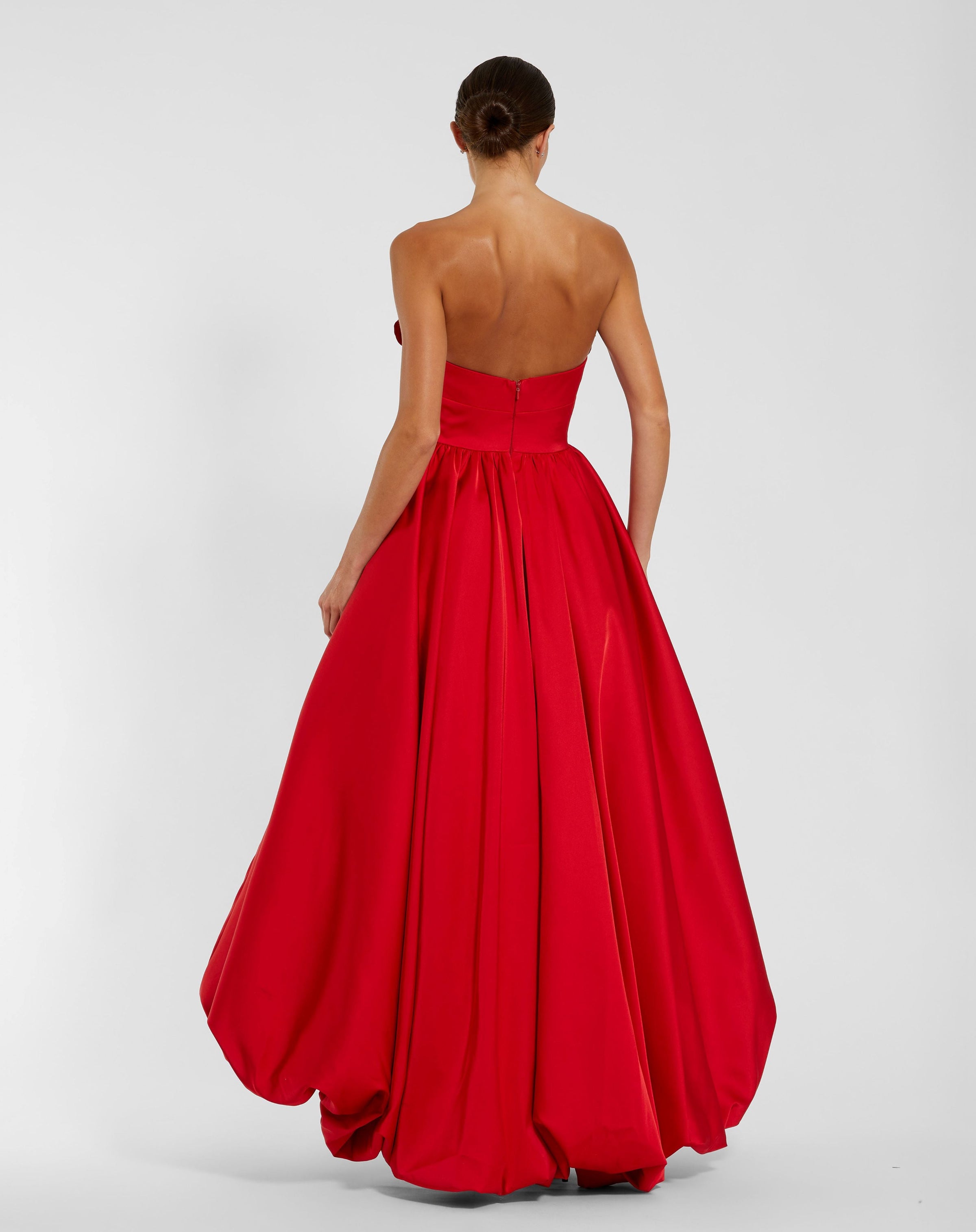 Red Strapless Bubble Hem High Low Ball Gown - Back