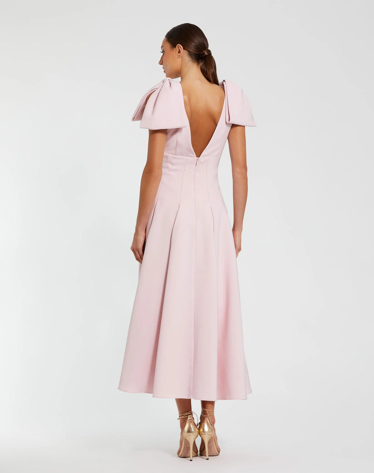 Crepe Midi Dress Bow Straps - Pink