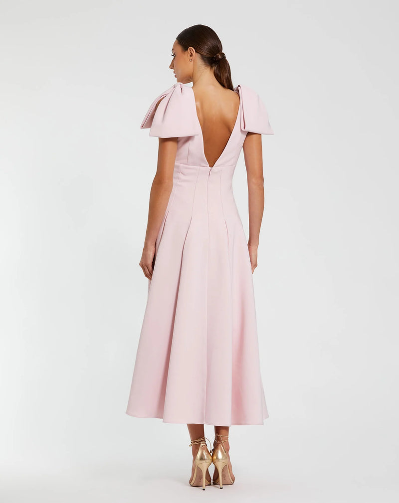 Crepe Midi Dress Bow Straps - Pink