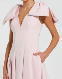 Crepe Midi Dress Bow Straps - Pink