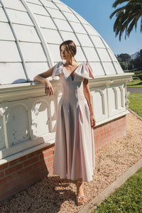 Crepe Midi Dress Bow Straps - Pink