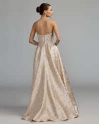 Mac Duggal #21052 champagne gold ball gown back view