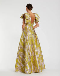 Bow Metallic A-Line Gown - Green