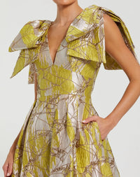 Bow Metallic A-Line Gown - Green