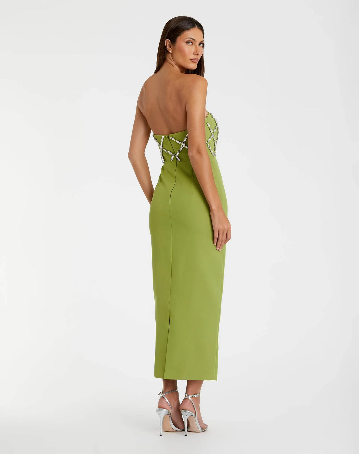 Mac Duggal Green Strapless Crystal Embellished Midi Dress #21064