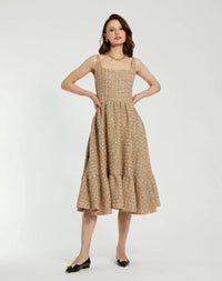Mac Duggal #21071 Beige Boucle Sleeveless A-Line Midi Dress