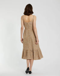 Mac Duggal #21071 Beige Boucle Sleeveless A-Line Midi Dress back view