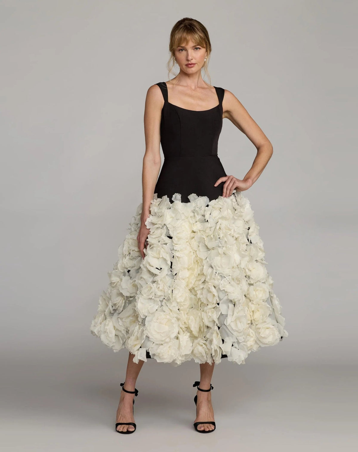 Drop Waist 3D Floral Midi Dress
