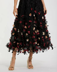 Sleeveless Beaded Midi Dress With 3D Flowers