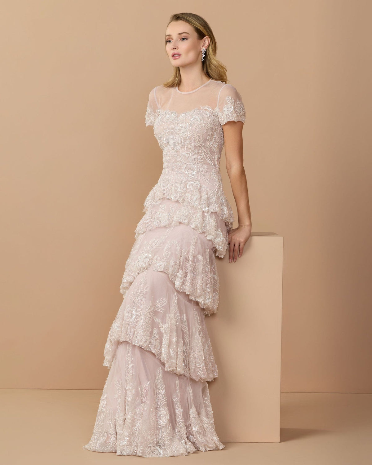 Close-up-profile-view-of-sheer-illusion-cap-sleeve-and-beaded-bodice