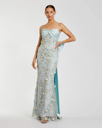 Mac Duggal Blue Strapless Sweetheart Embellished Gown With Bow #21102