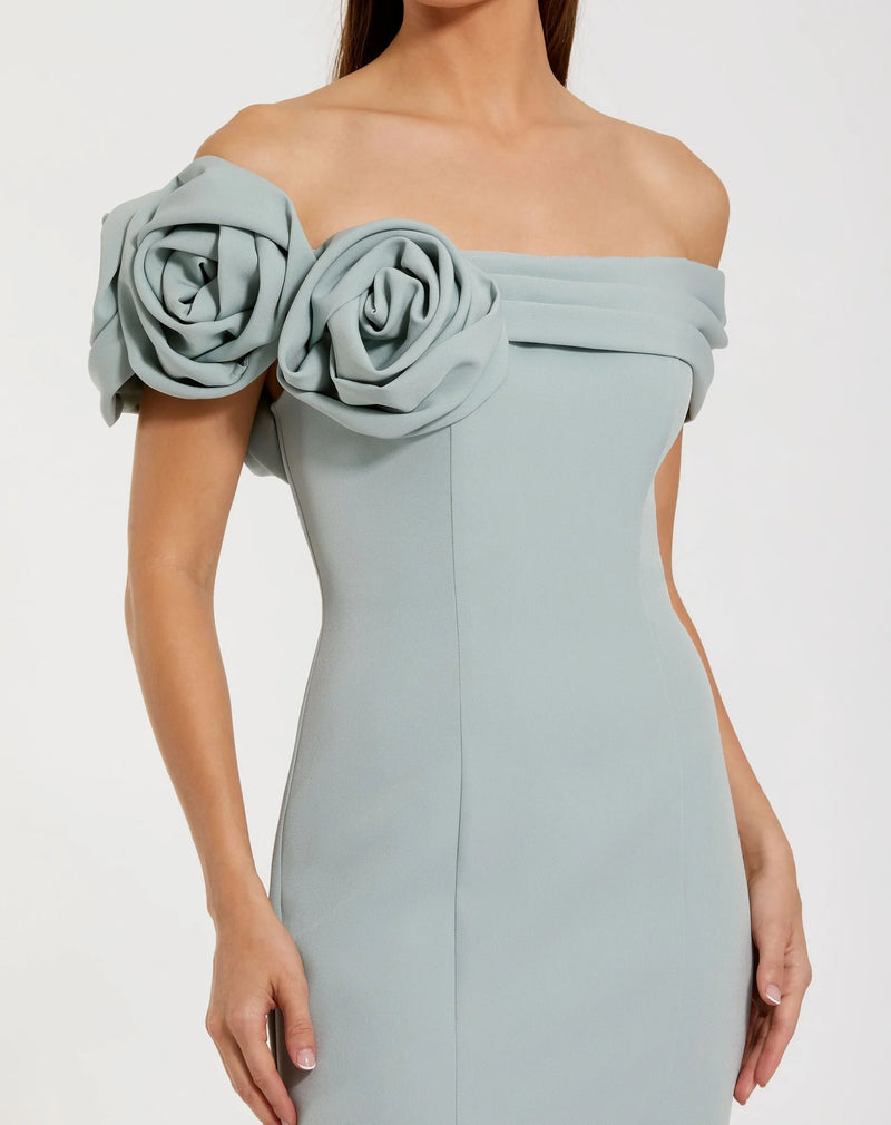 Off The Shoulder Mermaid Gown - Sage