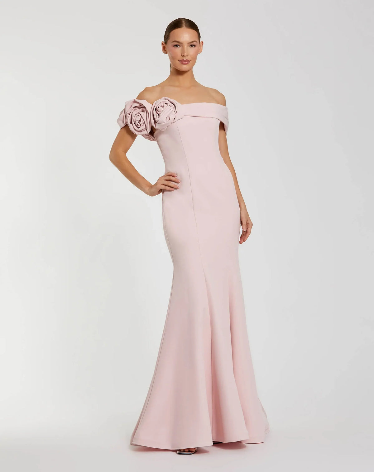 Mac Duggal #21104 Vintage Rose Off The Shoulder 3D Flower Crepe Mermaid Gown
