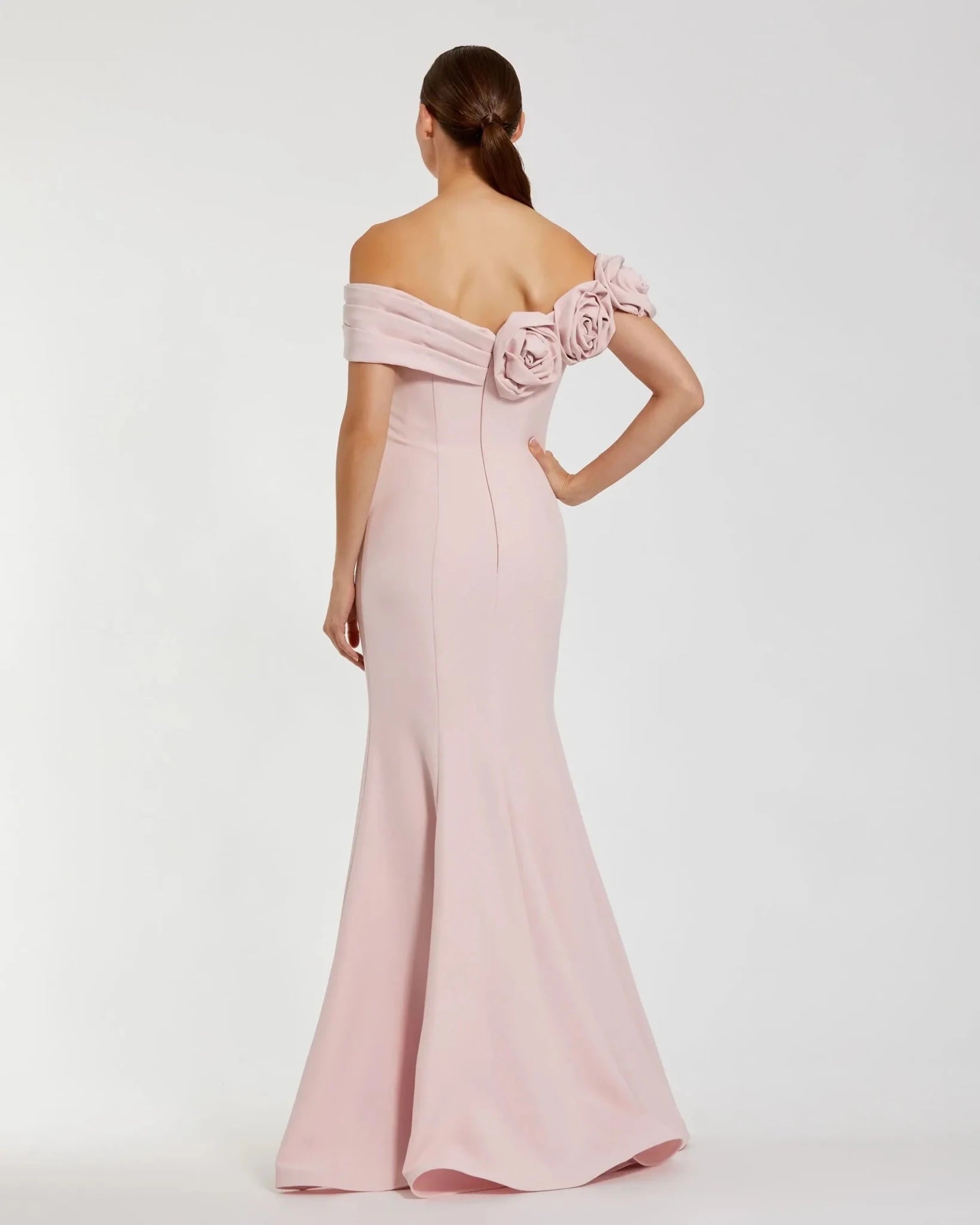 Vintage Rose Off The Shoulder 3D Flower Crepe Mermaid Gown