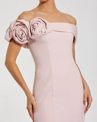 Vintage Rose Off The Shoulder 3D Flower Crepe Mermaid Gown