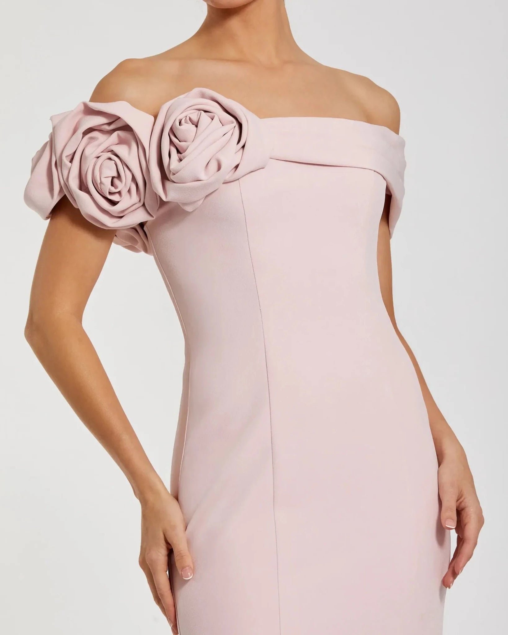 Vintage Rose Off The Shoulder 3D Flower Crepe Mermaid Gown