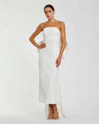 Mac Duggal White Strapless Crepe Sheath Dress with Bow Ivory #21108