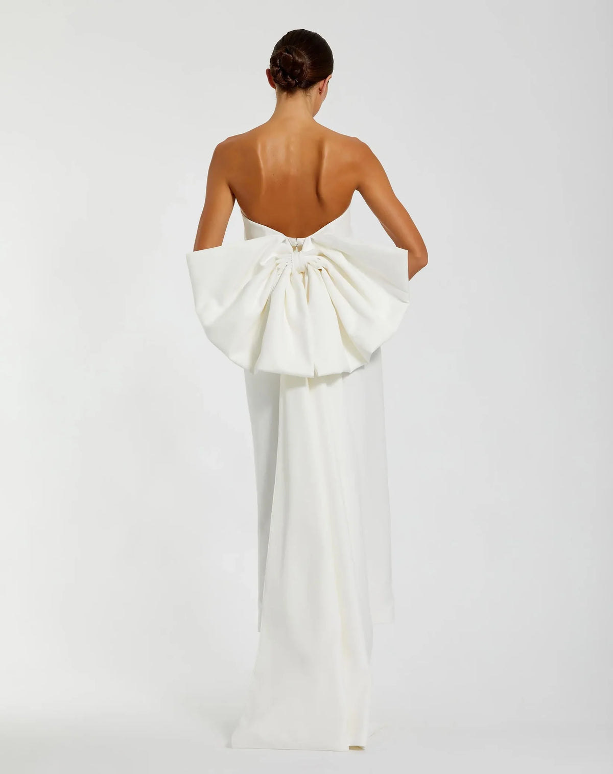 Mac Duggal White Strapless Crepe Sheath Dress with Bow Ivory #21108