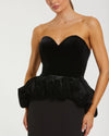 Strapless Velvet Peplum Gown - Black