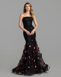 Mac Duggal #21147 black multi strapless embellished mermaid gown