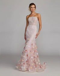 Mac Duggal Pink Strapless Embellished Mermaid Gown With 3D Floral Hem #21147 Blush Multi
