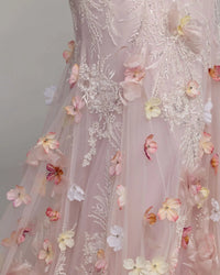 21147-BlushMulti-CL2.jpg: High-resolution detailed shot of the hand-applied sequins and dimensional 3D floral appliqués on the mesh fabric.