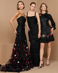 Mac Duggal #21147 black multi mermaid gown group shot
