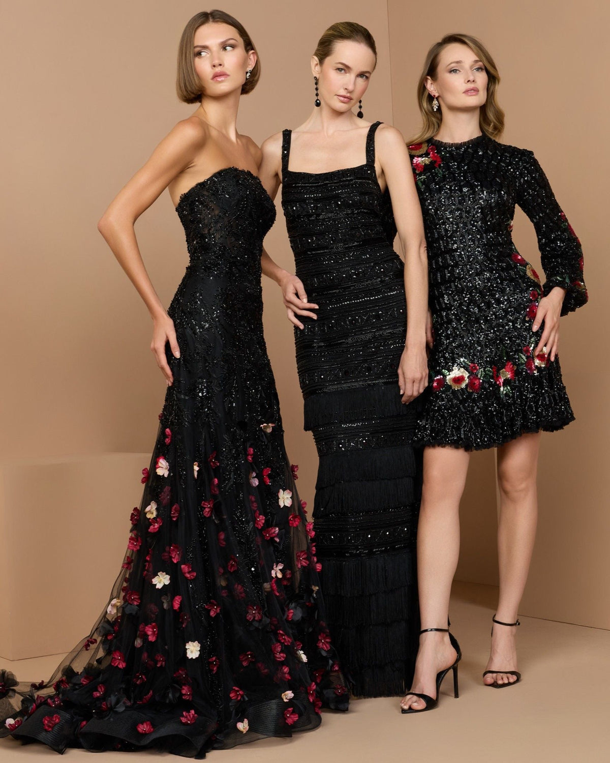 Mac Duggal #21147 black multi mermaid gown group shot