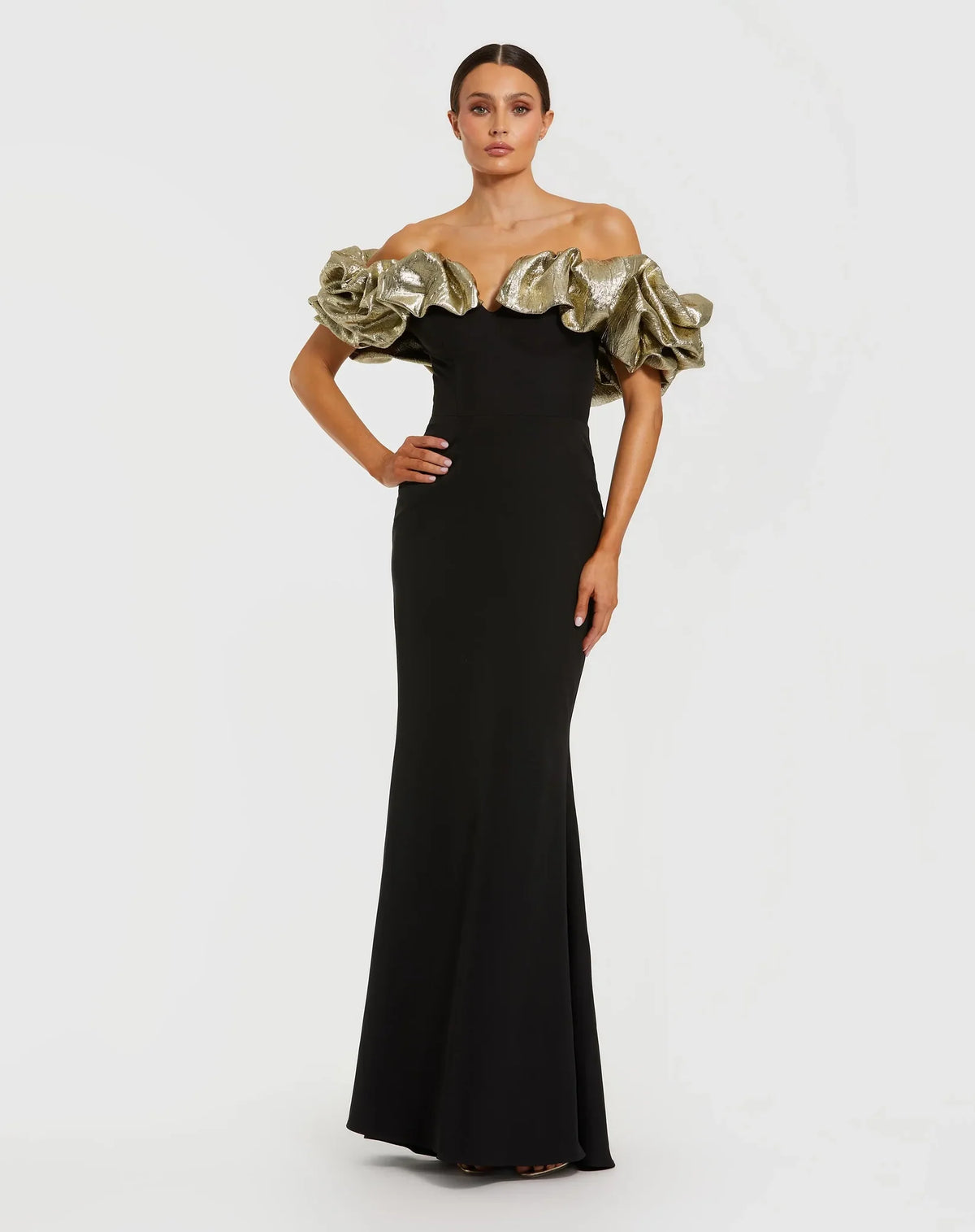 Mac Duggal Black Mermaid Gown With Off The Shoulder Ruffle Detail #21157