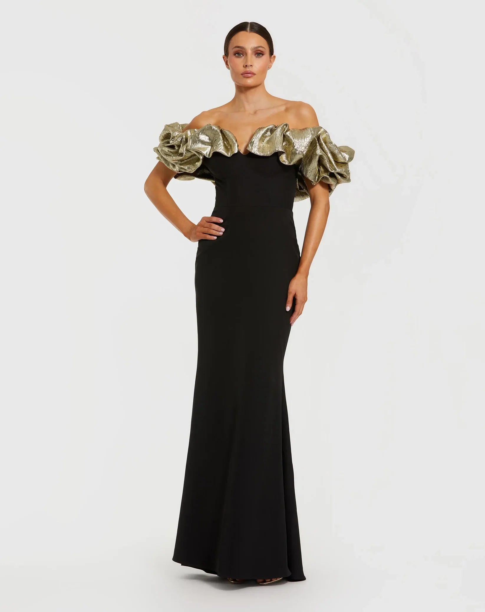 Mac Duggal Black Mermaid Gown With Off The Shoulder Ruffle Detail #21157