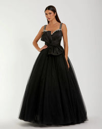 Mac Duggal 21161 Black sleeveless sweetheart neck tulle ball gown with bow - Front