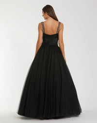 Mac Duggal 21161 Black sleeveless sweetheart neck tulle ball gown with bow - Back view