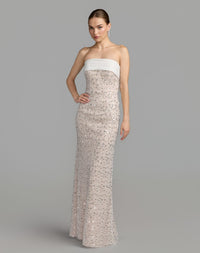 Mac Duggal #21170 ivory nude strapless embellished column gown