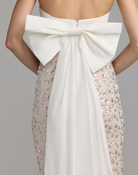 Mac Duggal #21170 ivory nude 3D sequin flower detail